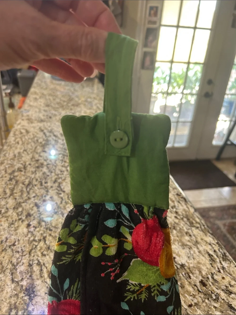 Holiday Floral Hanging Kitchen Towel in Black and Green